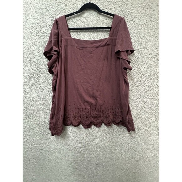 Torrid Shirt Womens 3X Burgundy Short Sleeve Embroidered Plus Size Blouse Top - Picture 6 of 7